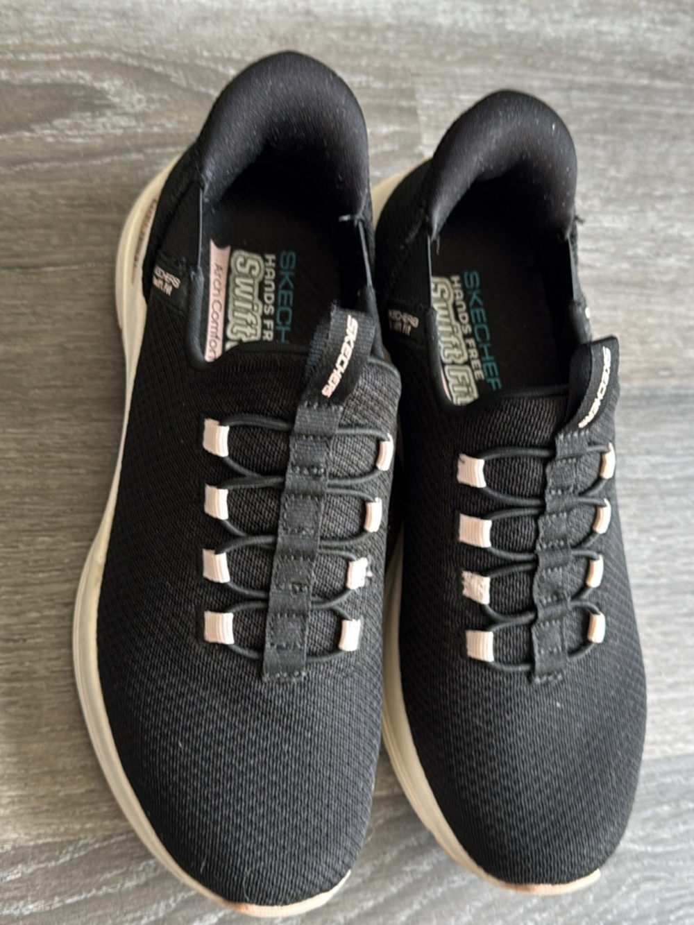 Skechers Black Knit Slip-On Sneakers with Cream Accents
